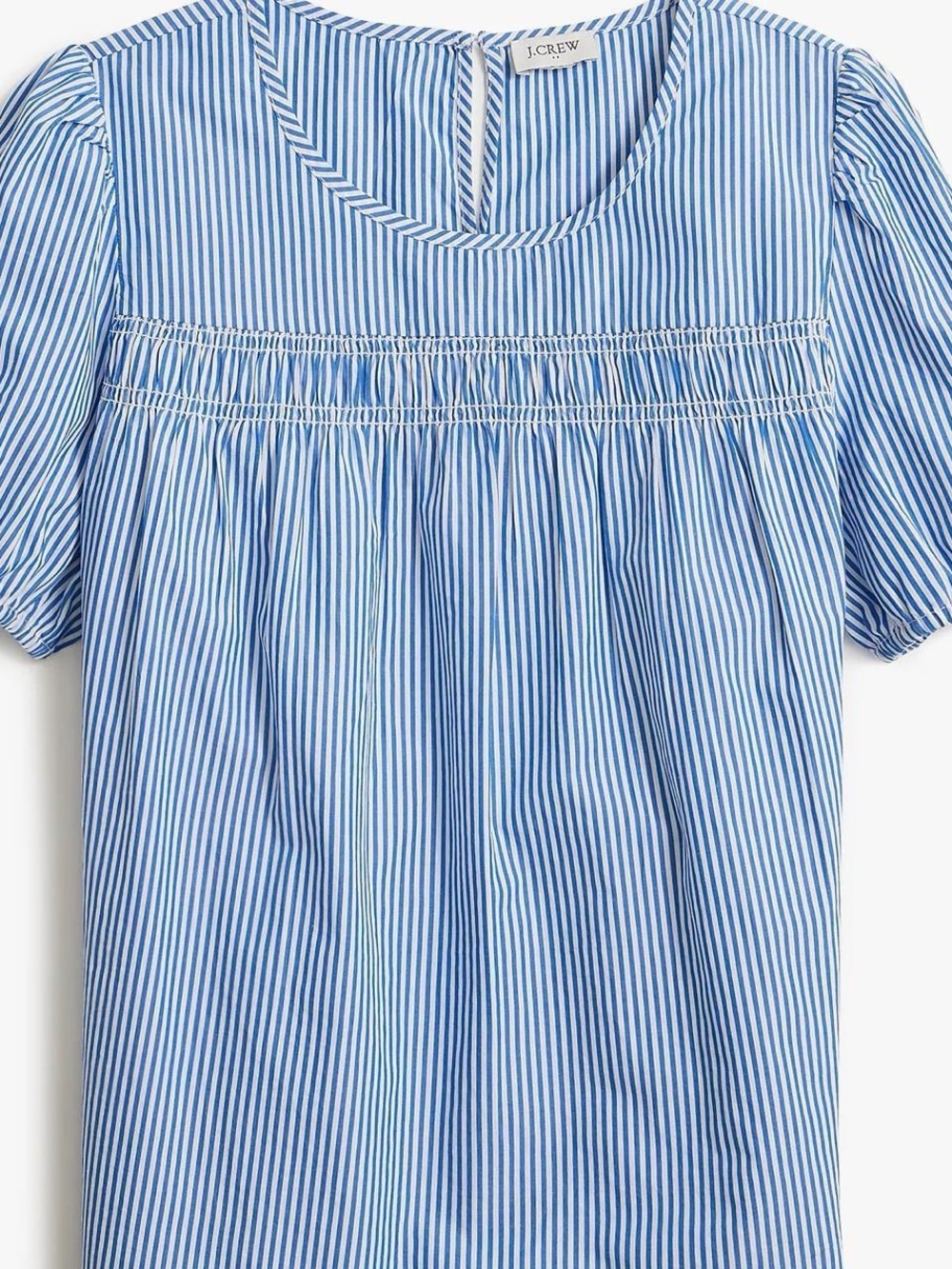 J. Crew Blue & White Striped Smocked Short Sleeve Top XXS